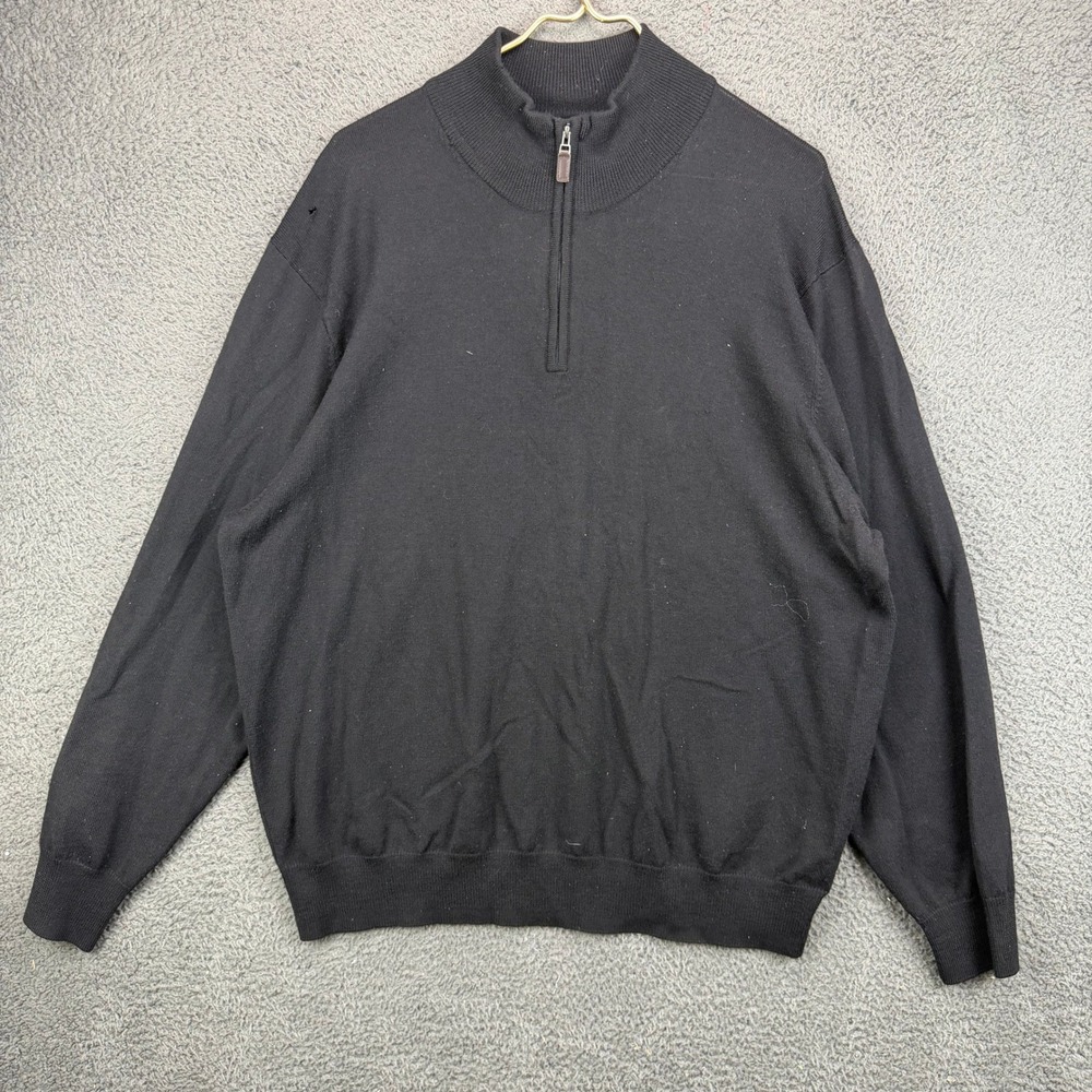 Jos A Bank Signature Collection Black 100% Merino Wool 1/4 Zip Sweater Mens XL